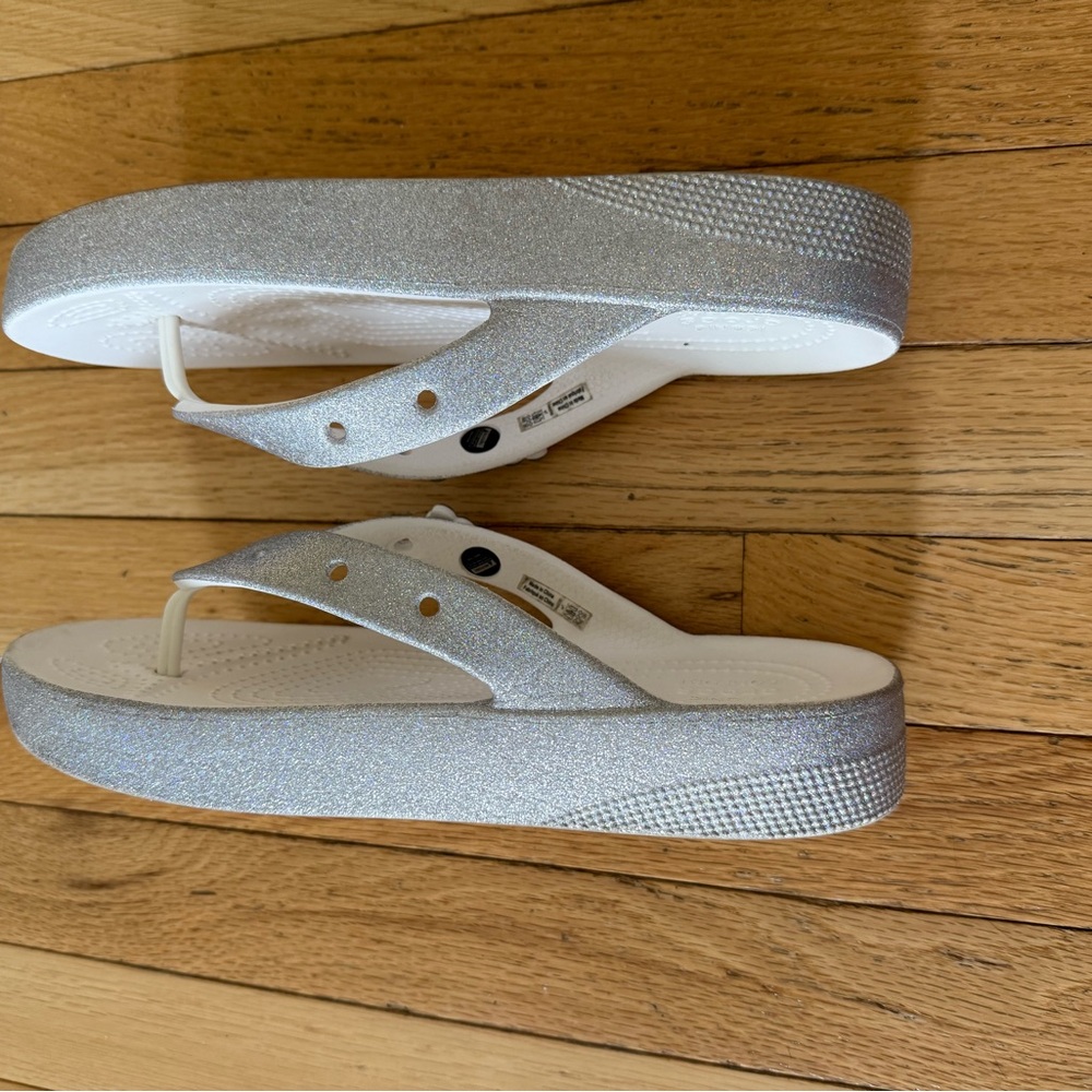 Silver Glitter Wedge Thong Sandals - Women's - Picture 5 of 7